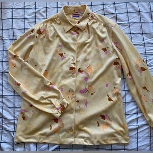 Pykettes 1970’s Yellow Floral Button Up Top Size 12